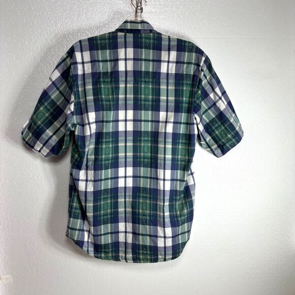 Roper Button Down Mens Medium 15.5 Short Sleeve Blue Green Plaid Shirt - Picture 2 of 7